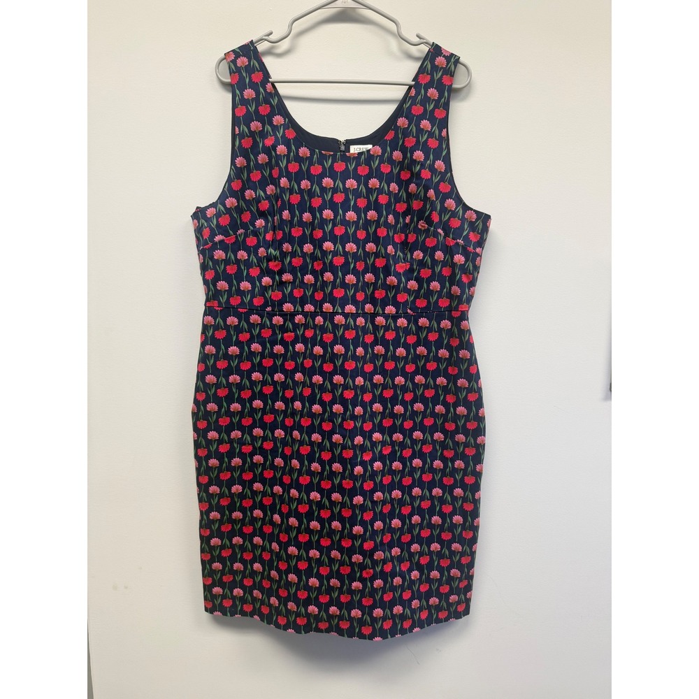 J.Crew Size 18 Floral Cotton Stretch Sheath Dress Navy Pink NWT Plus Size